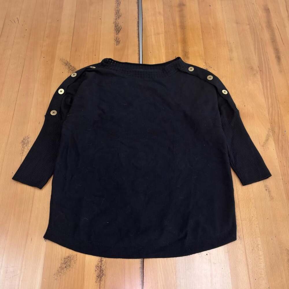 Cable & Gauge Button Shoulder Sweater Size M Black Knit Top